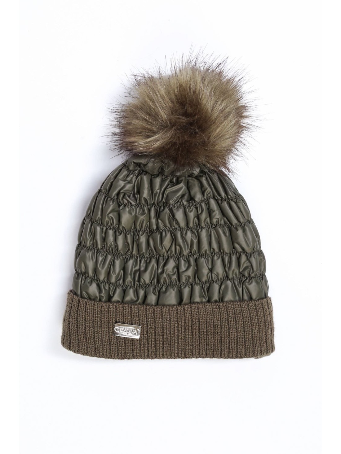 Wintermütze aus Baumwolle mit Bommel, dunkelgrün C31 - Online-Shop - Boutique